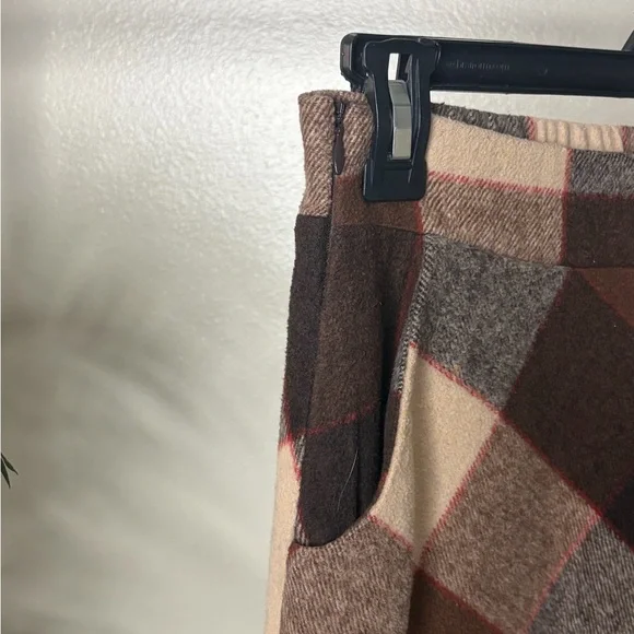 Plaid A-Line Midi Skirt Brown Tan Wool Blend High Waisted Fall Winter XS - Picture 3 of 7